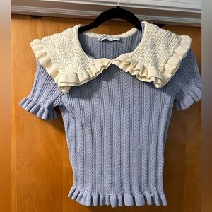 Zara Knit bib collar short sleeve sweater top size small